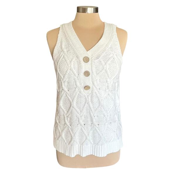 Tribal Cream Cable Knit Sweater Vest / Tank MEDIUM Minimalist Academia Preppy - Picture 2 of 10